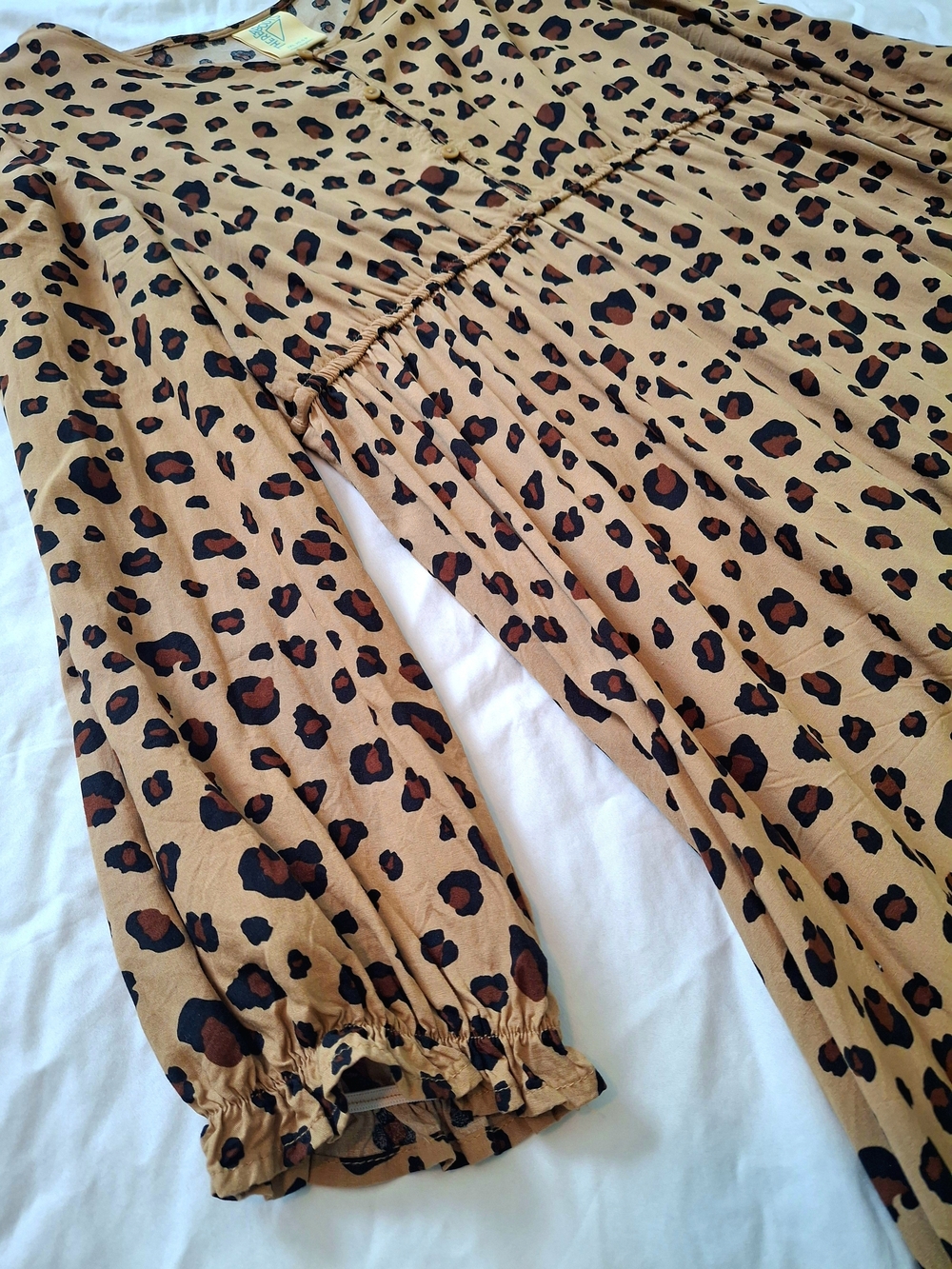 Vintage Leopard Print Midi Dress Boho Empire Waist Ruffle Hem 2XL